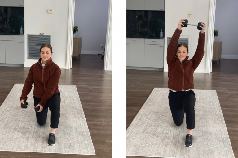 Half-kneeling dumbbell overhead press exercise